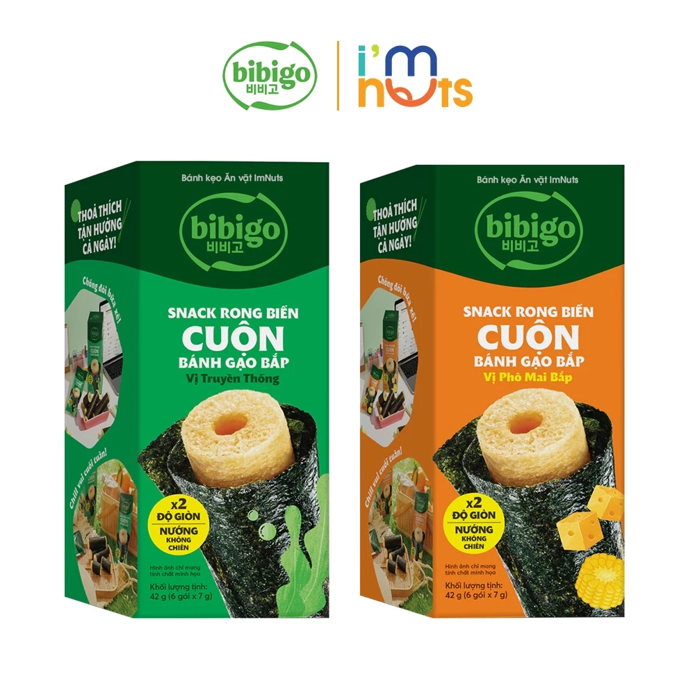 Snack Rong Biển Cuộn Bánh Gạo Bắp Bibigo Hàn Quốc Đủ Vị