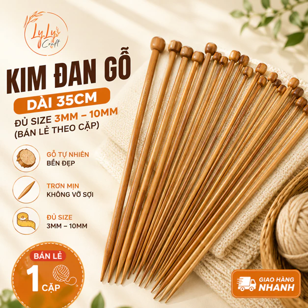 Kim Đan Len Gỗ Dài 35cm Đủ Size Từ 3mm - 10mm Dùng Đann Khăn Quàng, Mũ Len, Áo Len