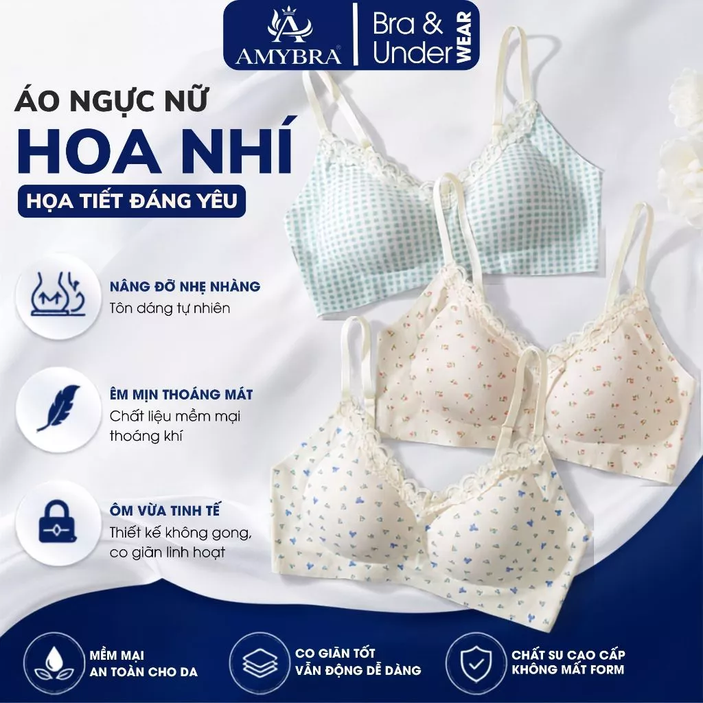 Áo Lót Nữ Bigsize Họa Tiết Hoa Nhí Xinh AMYBRA A1846 Áo Ngực Nữ Không Gọng Nâng Ngực (CÓ SIZE LỚN)