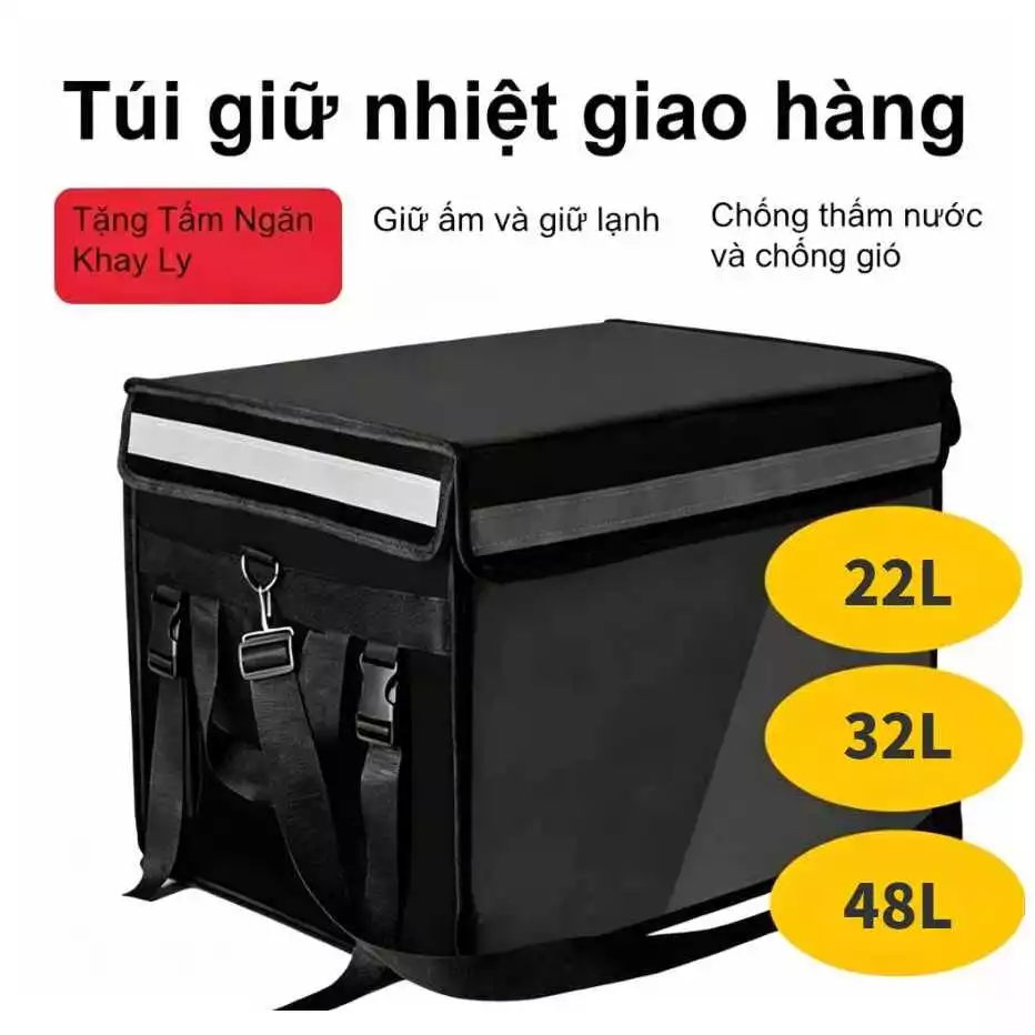 Túi Giữ Nhiệt Giao Hàng Shipper Chống Thấm Nước Tặng Khay Ly Vách Ngăn 22L/32L
