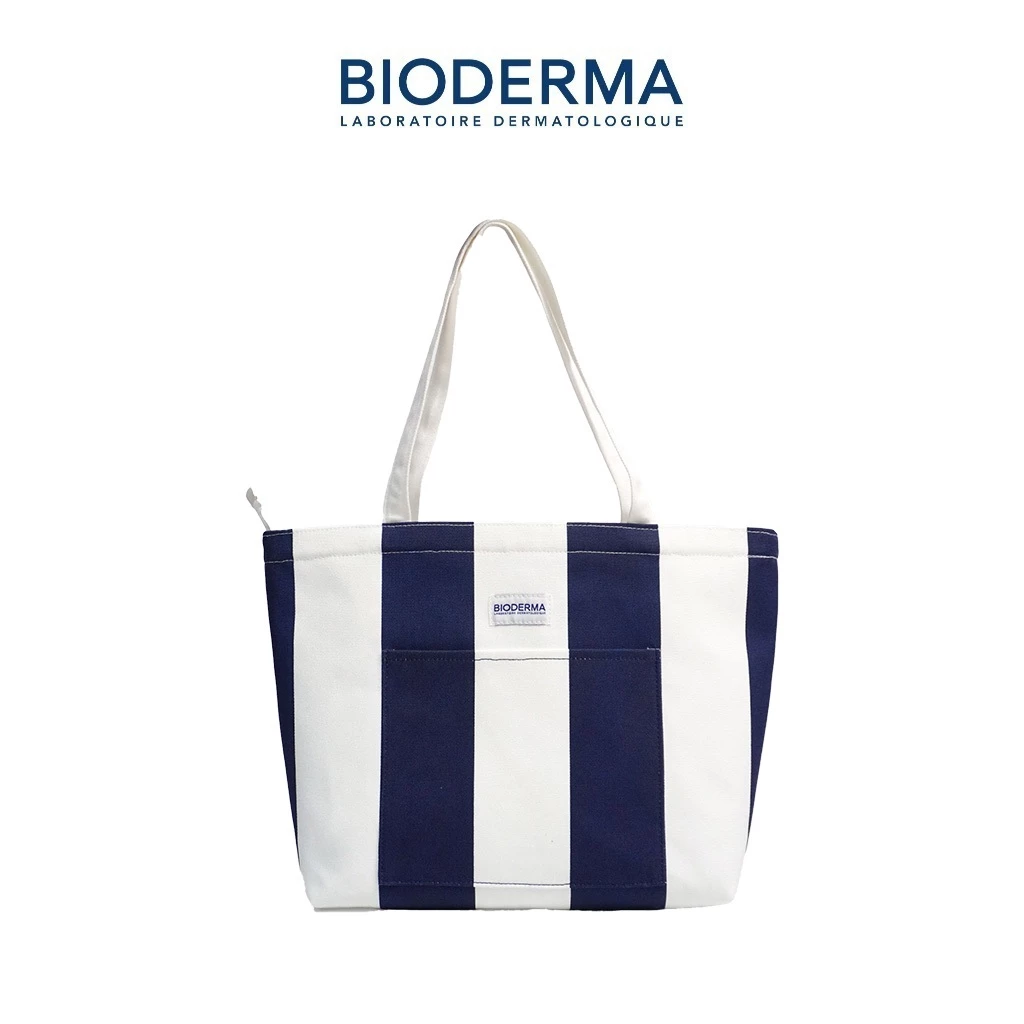 [Quà tặng không bán] Túi tote vải canvas cao cấp Bioderma kẻ sọc (Phiên bản 2026)