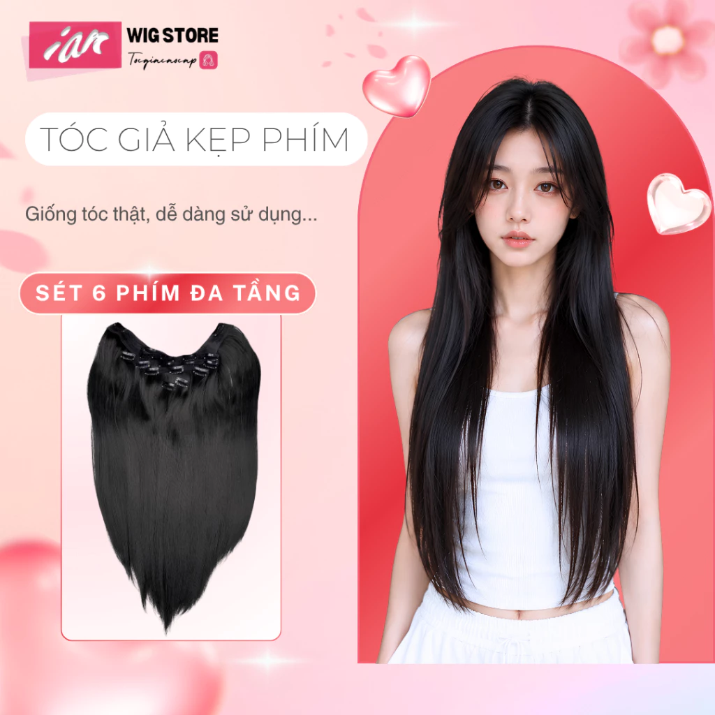 Tóc Giả Kẹp iAn, Tóc giả kẹp 6 phím thẳng sợi tơ lụa mờ cao cấp