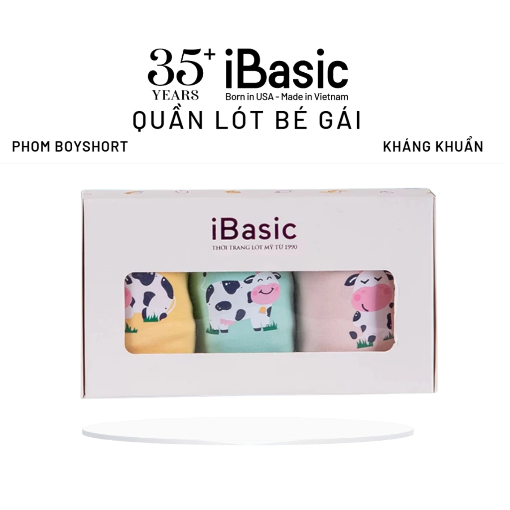 Hộp combo 3 quần lót bé gái iBasic cotton USA kháng khuẩn phom boyshort hoạ tiết PANG020