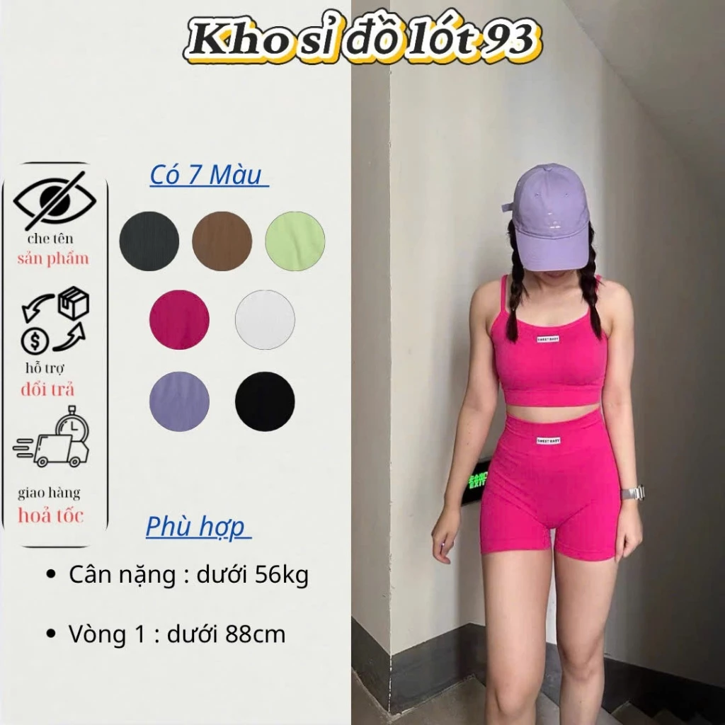 Set Thể Thao Nữ Tập Yoga Erobic Gymer Dáng Bra 2 Dây Sweet Baby & Quần Short Cạp Cao Co Giãn 995