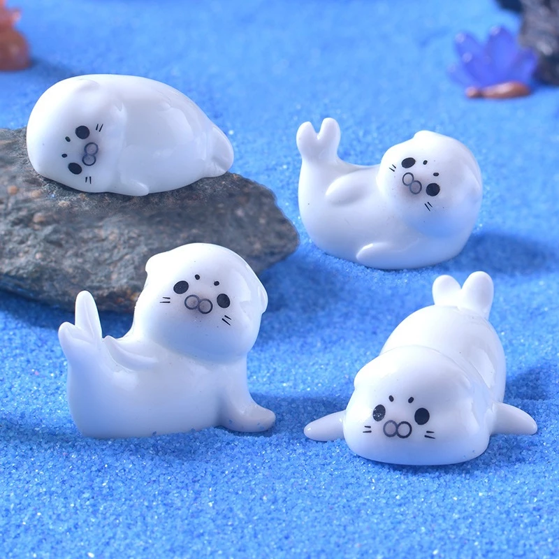 Bộ 4 Mô Hình Hải Cẩu Mini Dễ Thương Decor Bàn Học Trang Trí Góc Làm Việc Quà Tặng Cute
