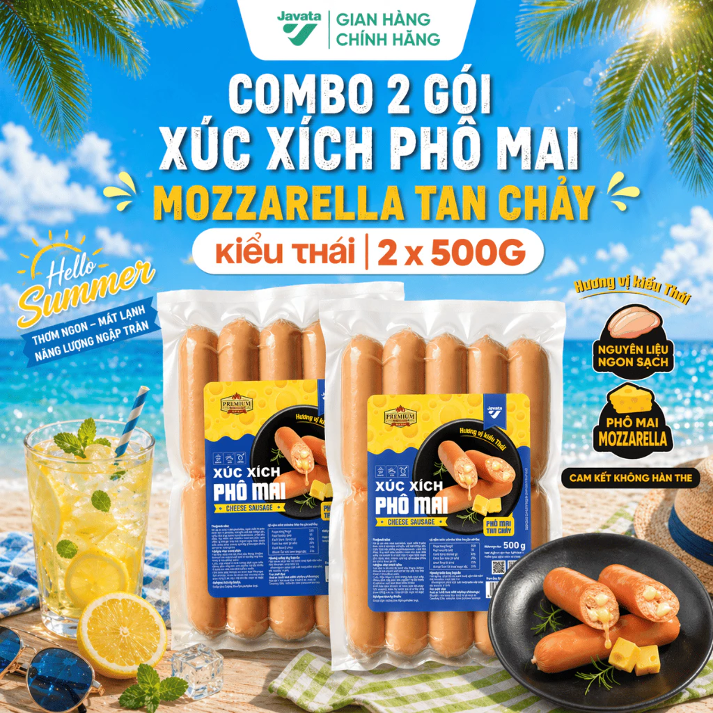 Xúc Xích Phô Mai Mozzarella  500g – Nhân Tan Chảy, Thịt Gà & Heo, Hương Vị Kiểu Thái