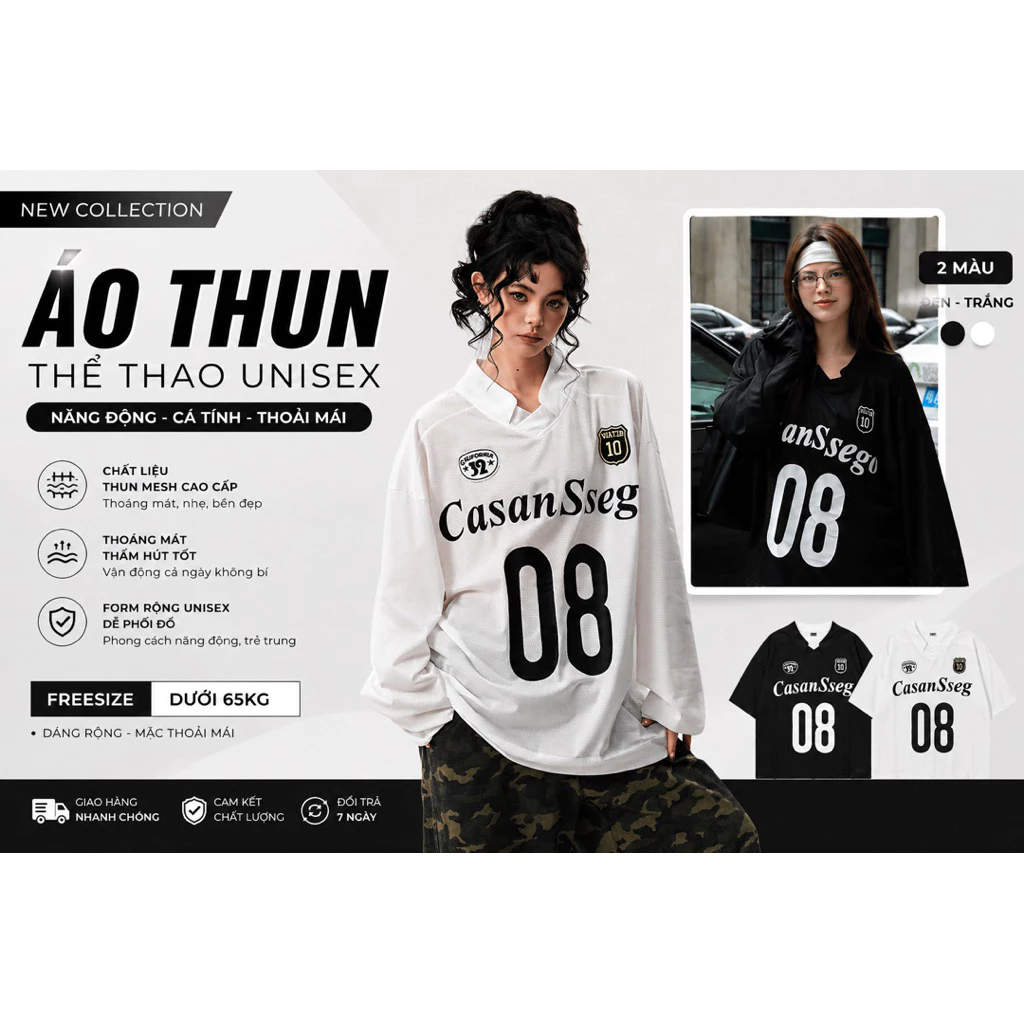 Áo Thun Dài Tay Casan Sseg 08 Nữ. Áo thun dáng suông thể thao cá tính, năng động thể thao