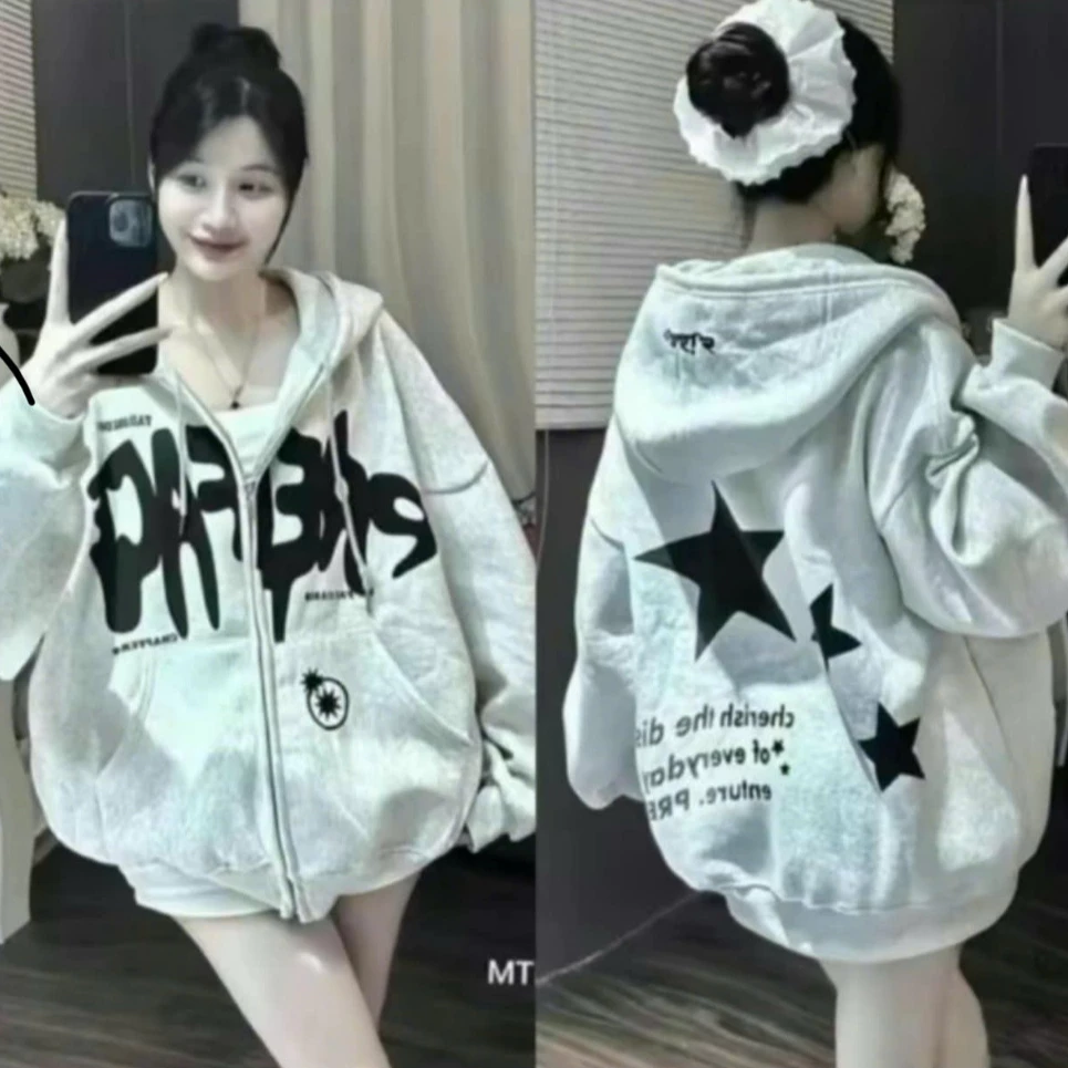 Áo Khoác Nỉ Preface Chữ Ngực NGÔI SAO In Lưng Mũ 2 Lớp