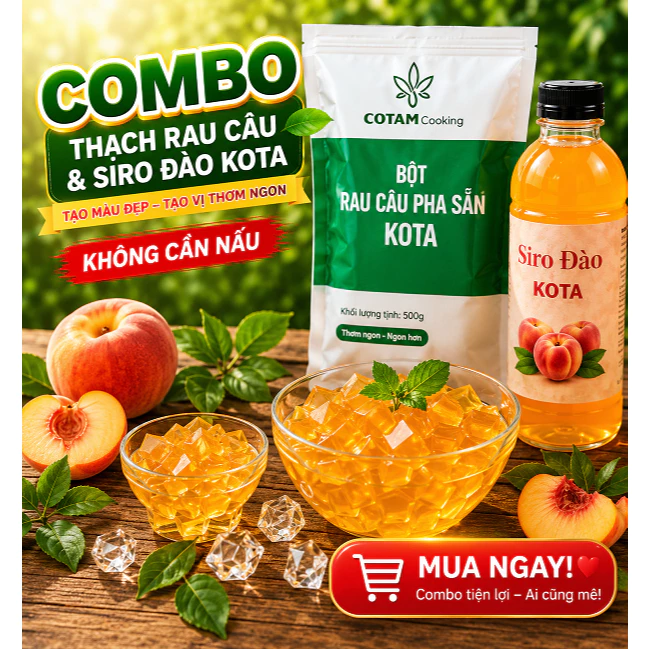 COMBO 500g Thạch Rau  Câu + 600g Sirup Đào (Tạo màu và vị cho thạch)