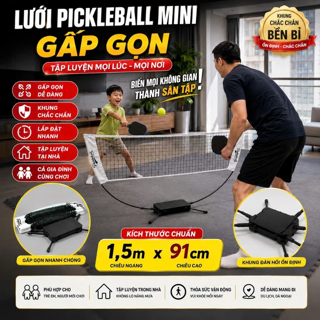 Lưới pickleball MINI 1.5M 1.8M gấp gọn tập luyện tại nhà dễ dàng mang đi du lịch đẹp chắc chắn bềnbỉ