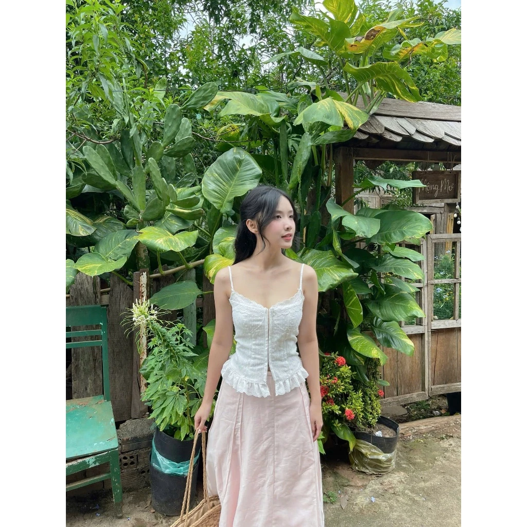 Áo Hai Dây Viền Bèo Khuy Gài [Một Mẩu House]
