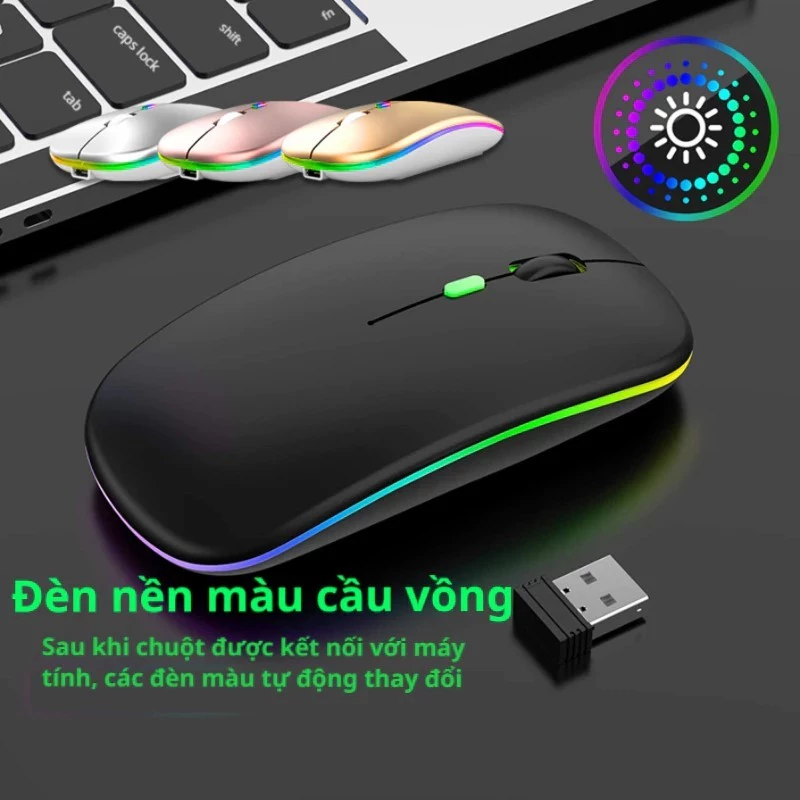 Chuột Không Dây ,Dùng Pin Sạc,Chuột Bluetooth Chống Ồn Cho Máy Tính,Laptop,Điện Thoại Có Đèn LED