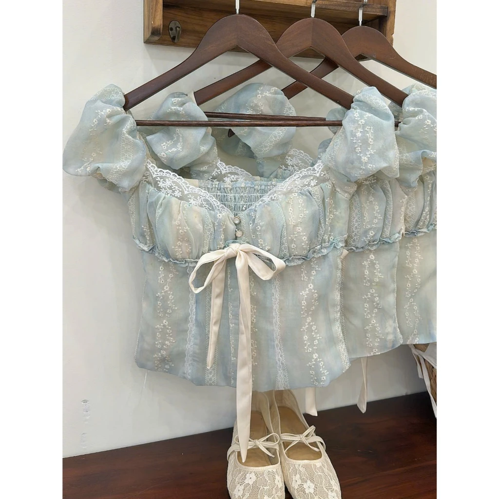 Áo Phối Nơ Lụa Tay Bí Sẵn Mút [Một Mẩu House]