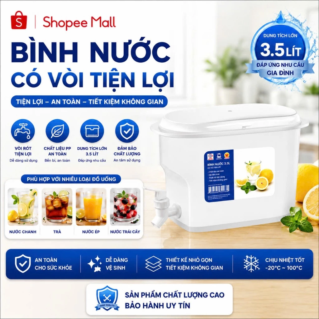 Bình Nước 3,5 Lít Có Vòi PTLUXURY Để Tủ Lạnh Làm Mát Nước Tiện Lợi [ HÀNG VIỆT NHẬT ]