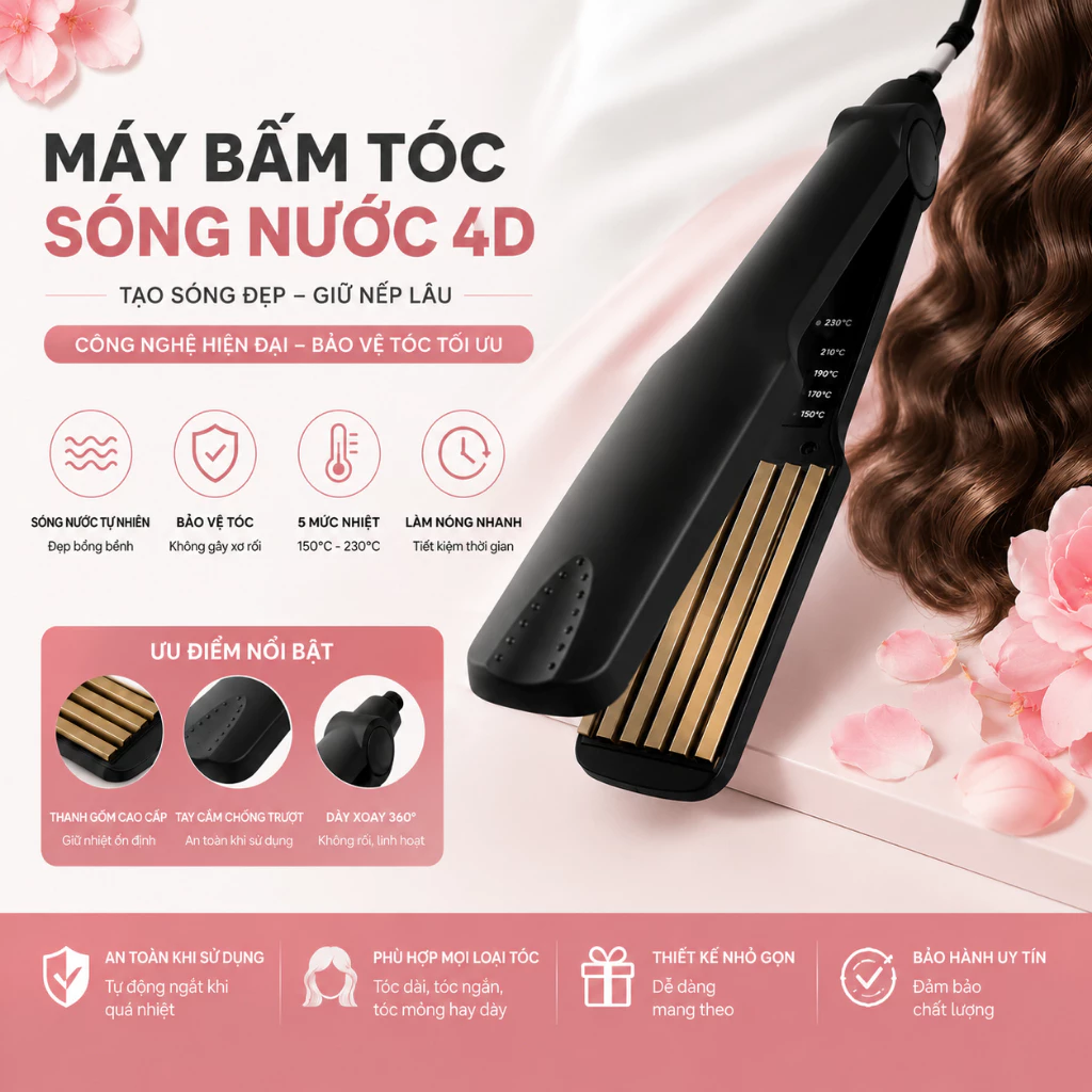 [ Hỏa Tốc ] Máy dập xù tạo kiểu tóc PTLUXURY  4 mức nhiệt độ thông minh chuyên dùng cho salon tóc