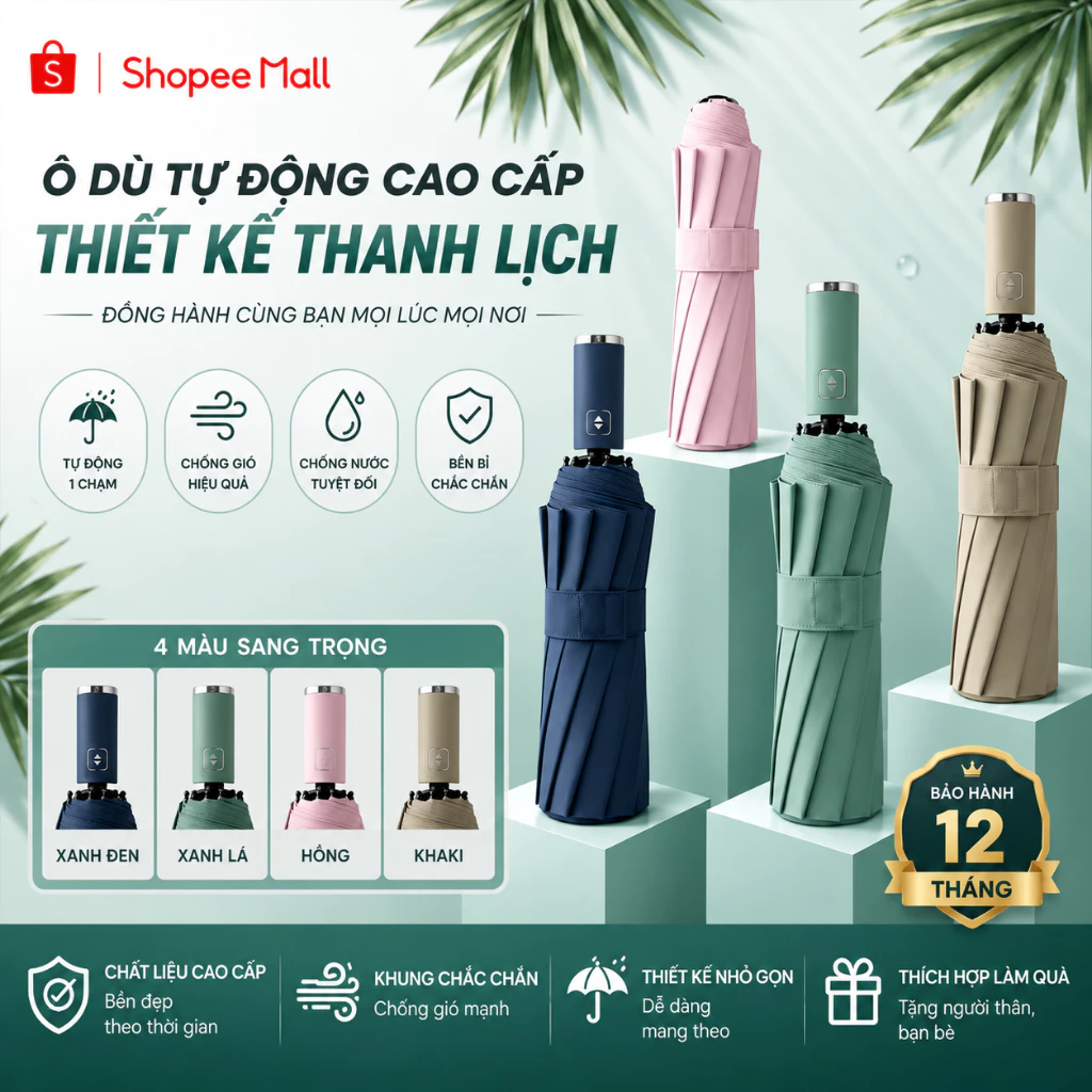 Ô dù CYAN che mưa che nắng 10 nan đóng mở tự động gấp nhỏ gọn tiện lợi