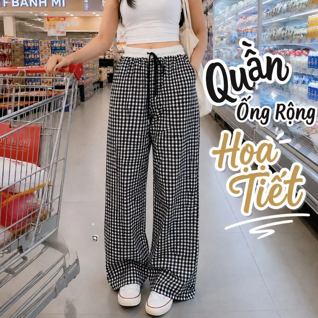 Quần ống rộng họa tiết sọc ZGO form quần ống suông unisex lưng chun vải mềm mại thoáng mát QZG12