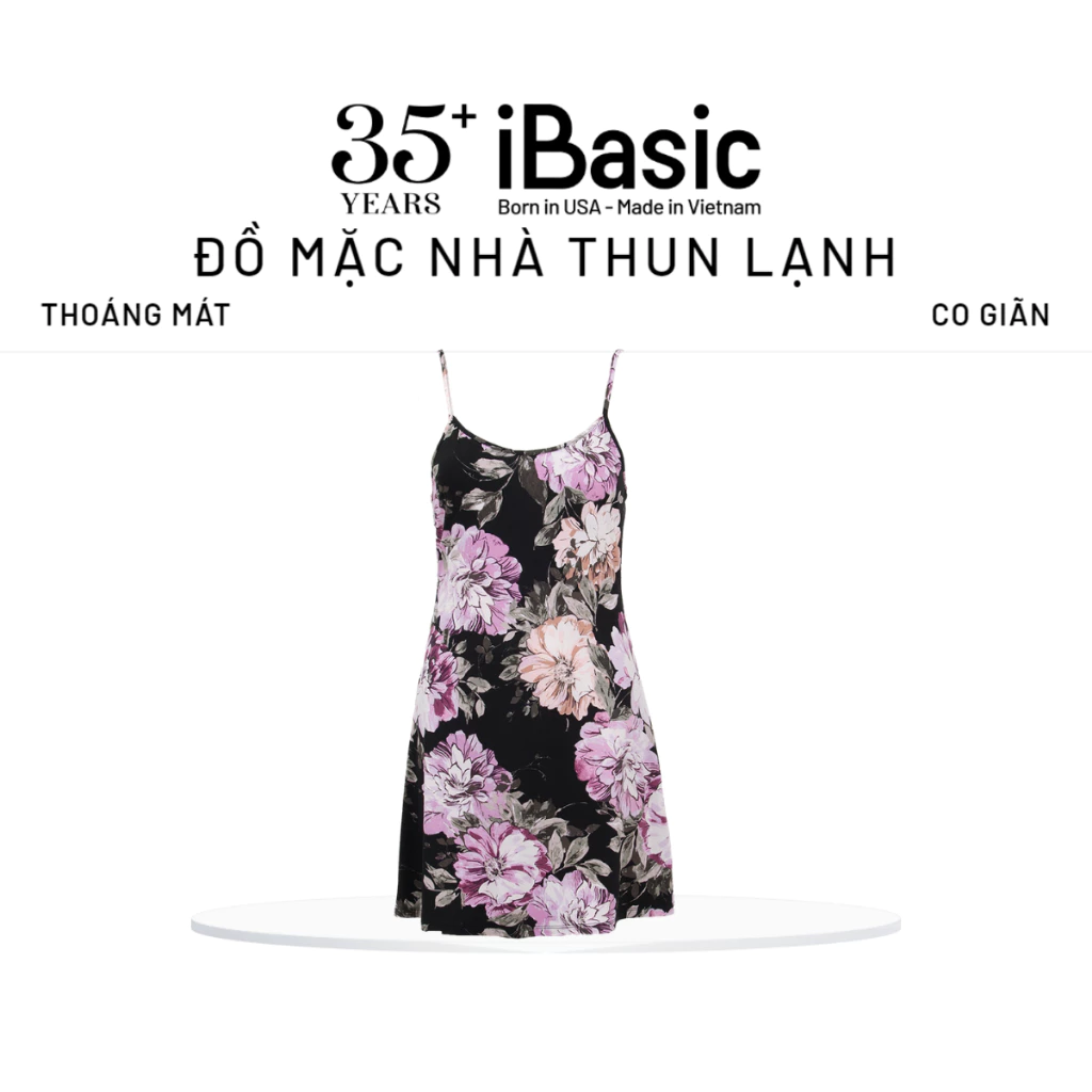 Đầm ngủ nữ iBasic nữ thun hai dây họa tiết hoa văn 7916-1
