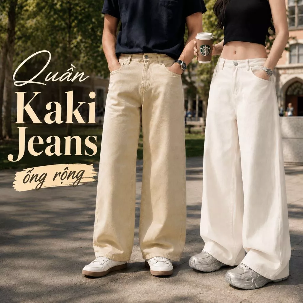 Quần Kaki Jeans ống rộng ZGO dáng suông cạp cao from unisex nam nữ QZG16