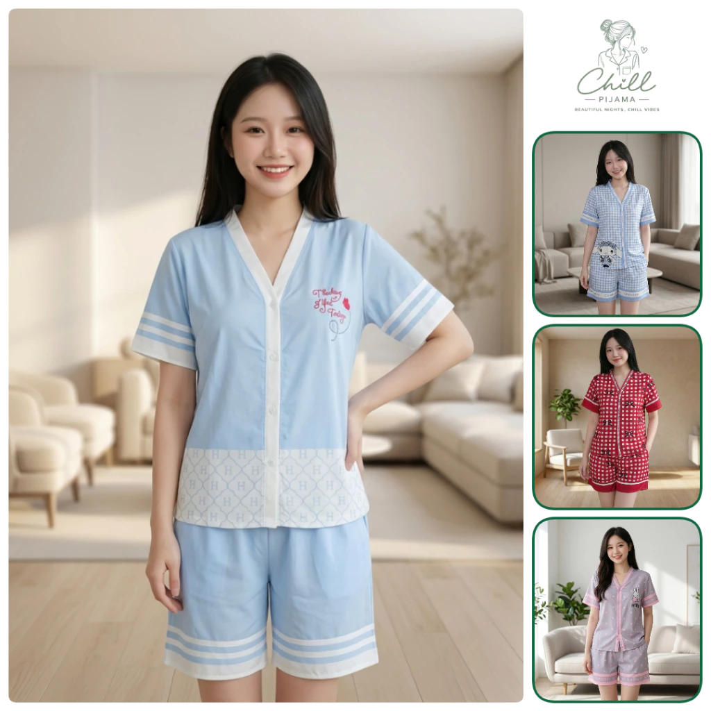[Chill Shop] Bộ đồ ngủ Pijama quần cộc tay cộc in họa tiết, chất liệu lụa cát trơn mịn, mềm mại