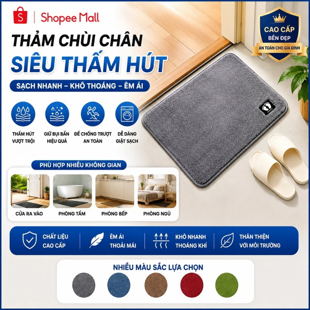 [ HỎA TỐC HCM ] Thảm lau chân CYAN Thảm chùi chân hình chữ nhật len mềm mịn dày dặn chống trơn trượt