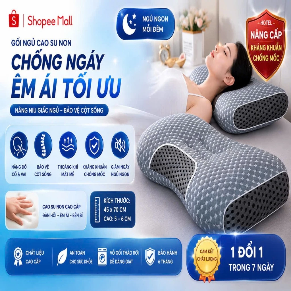 Gối ngủ công thái học PTLUXURY chống đau mỏi cổ vai gáy hạn chế ngáy giúp giấc ngủ ngon