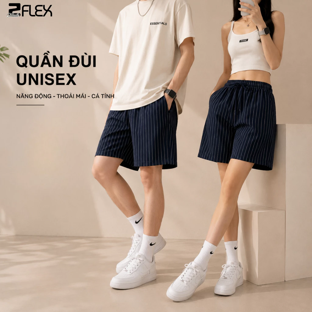 Quần short kẻ sọc chất liệu vải không nhăn mềm mát form rộng thoáng mát, mặc trên gối QZG11