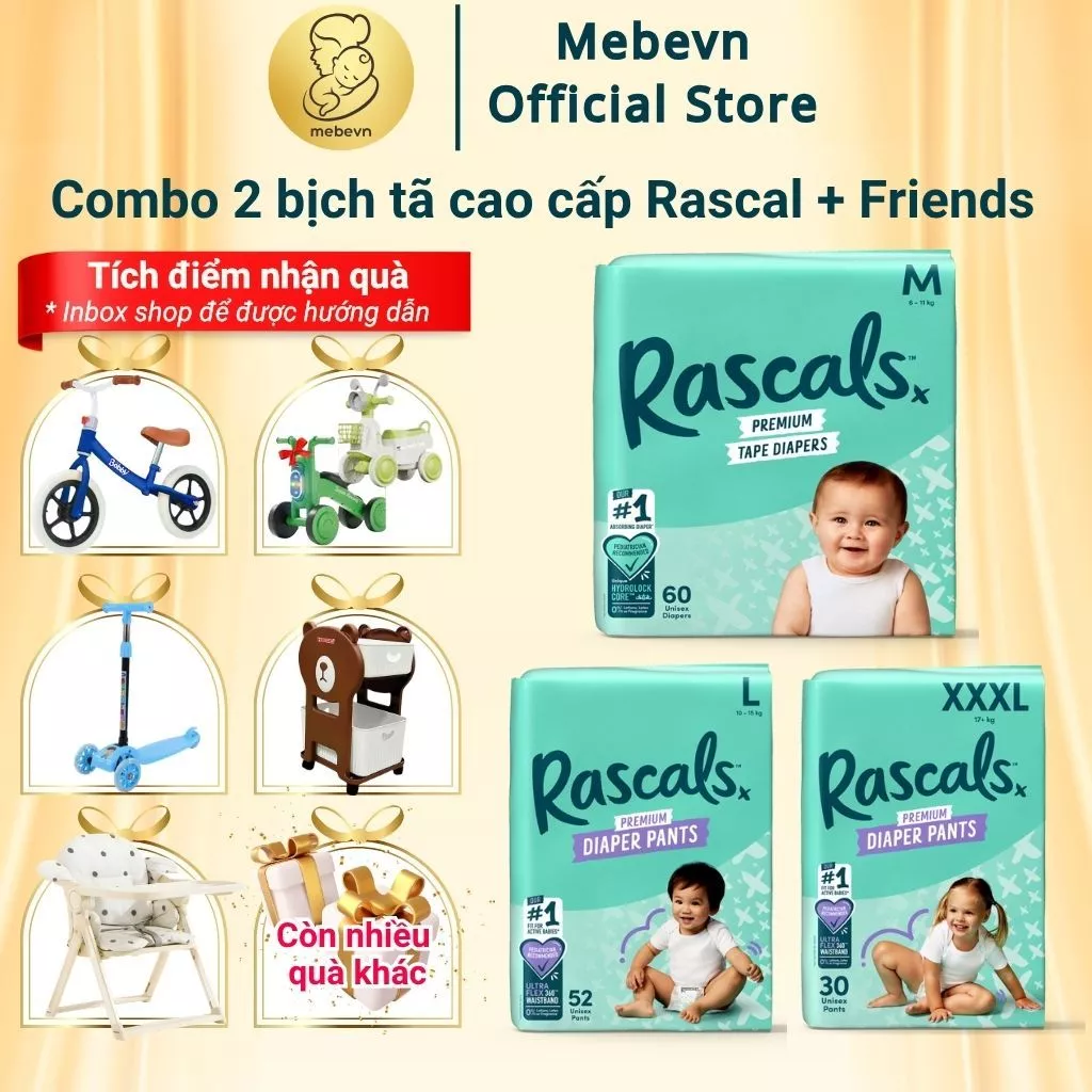 Combo 2 bỉm rascal friend, tã rascal and friend NewZealand, bỉm tã rascal and friends chính hãng