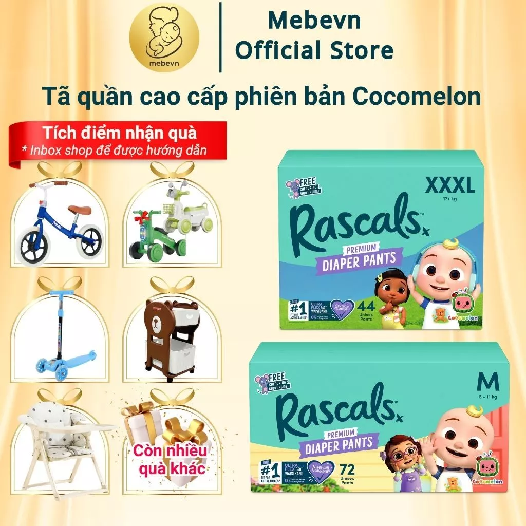 Tã quần cho bé Rascal and Friends Cocomelon bỉm cho bé cao cấp New Zealand thấm hút đến 12 tiếng