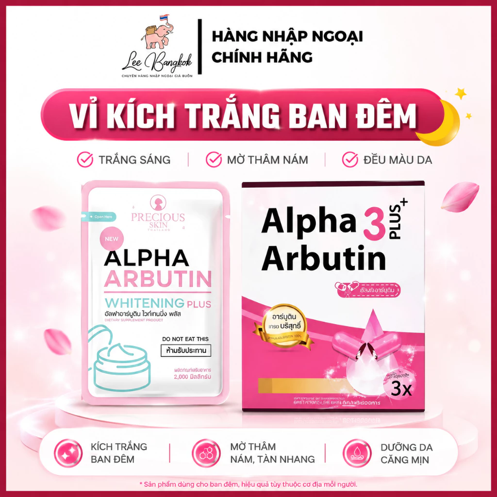 [CHUẨN THÁI] Vỉ 10 Viên Bột Trộn Kích Trắng Dưỡng Da Trắng Mịn Kyra - Precous Skin Alpha Arbutin 3 Plus Ban Đêm Thái Lan
