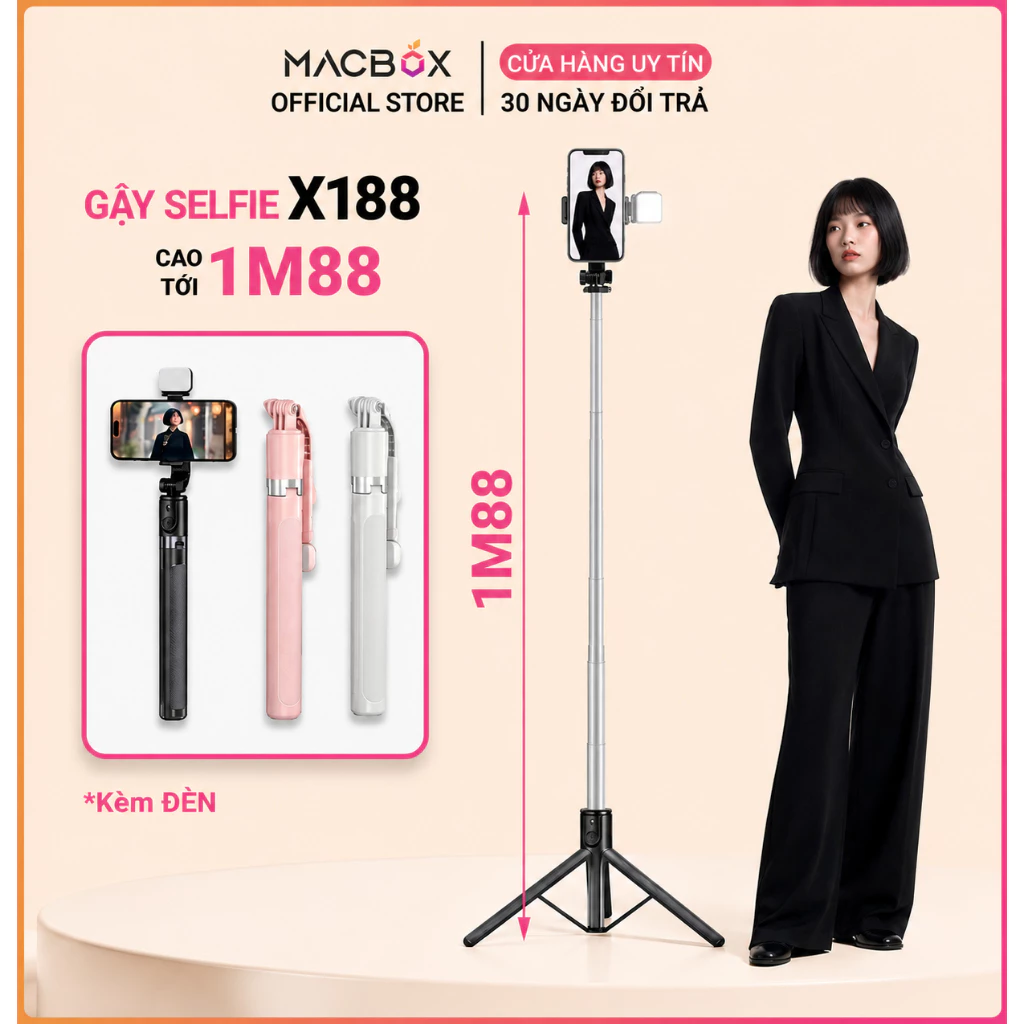 (Tặng đèn)Tripod điện thoại Gậy chụp ảnh 3 chân cao 1M88 Cây chụp hình Selfie tự sướng camera Quay video Livestream
