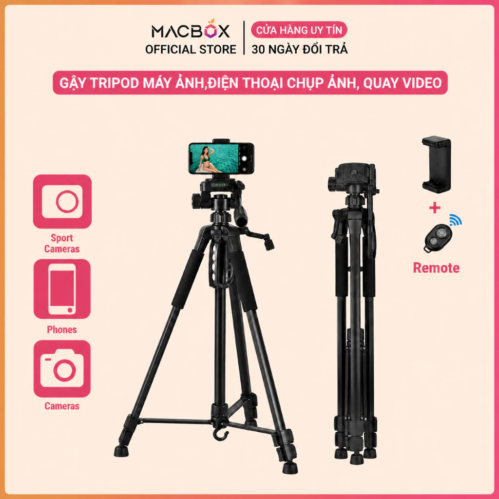 Chân Quay Máy Ảnh, Điện Thoại Tripod 360° Gậy Chụp Ảnh Camera Quay Video, Livestream Chắc Chắn, Nhỏ Gọn Tiện Lợi