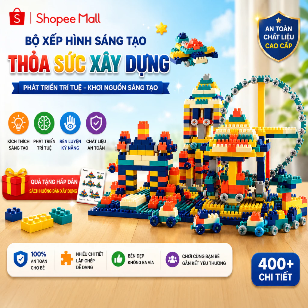 Bộ đồ chơi xếp hình PTLUXURY 520 chi tiết giúp bé phát triển trí tuệ