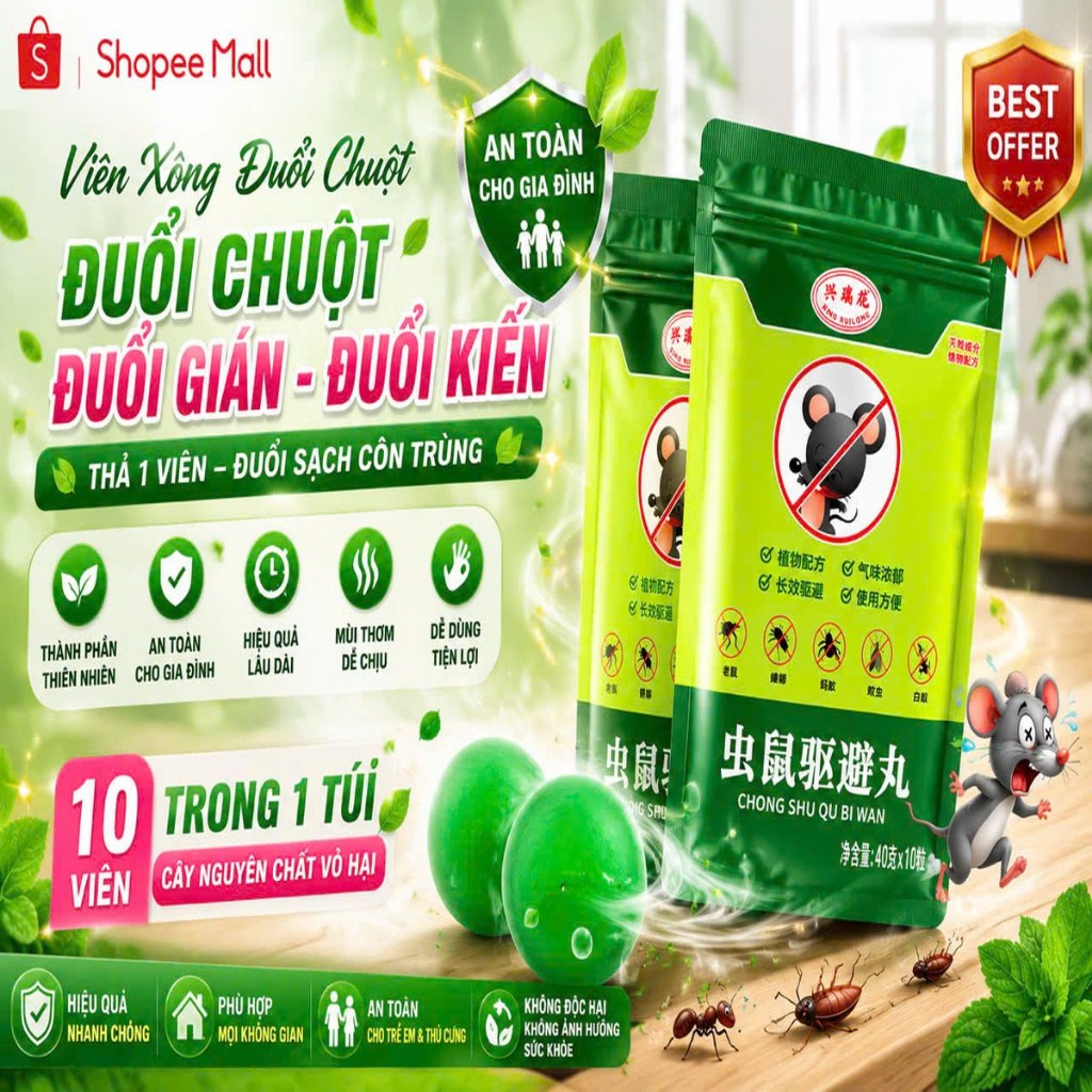 Viên Đuổi Chuột PTLUXURY Hiệu Quả An Toàn Không Độc Hại