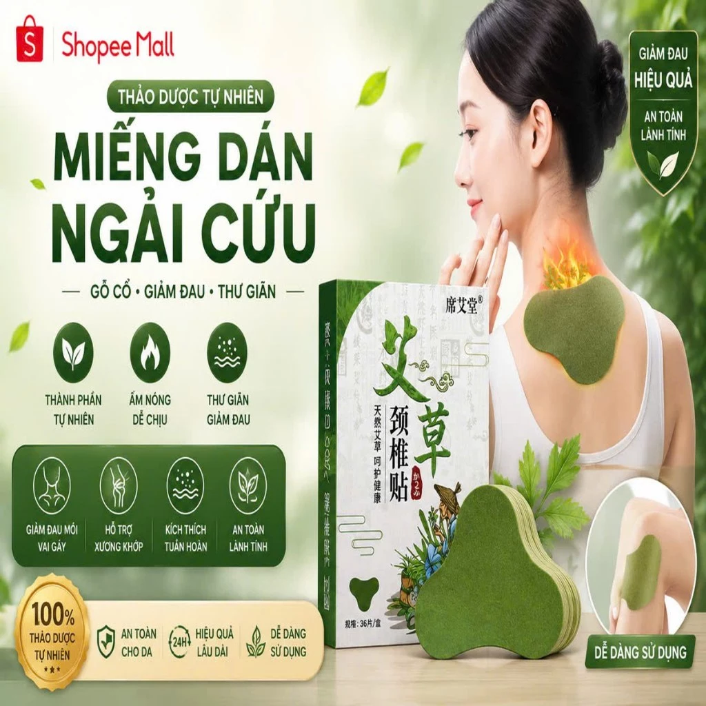 [ COMBO 10 HỘP] Hộp 12 Miếng Dán Ngải Cứu Vai Gáy Giảm Đau Cổ Vai Gáy - PTLUXURY