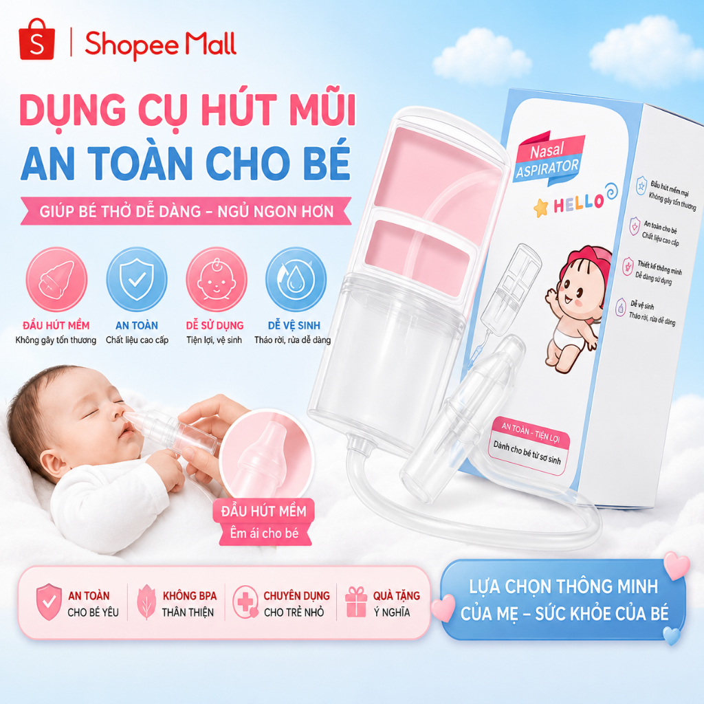 Dụng cụ hút mũi cho bé kéo tay chất liệu nhựa nguyên sinh , lực hút mạnh , an…