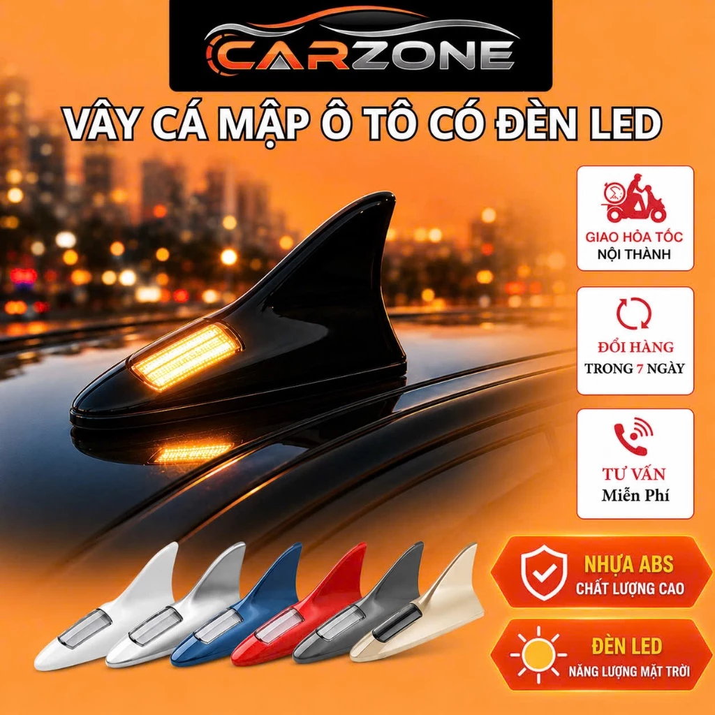 Vây Cá Mập Ô Tô Đèn LED CARZONE - Trang Trí Nóc Xe Ô Tô Sang Xịn, Nhựa ABS Cao Cấp