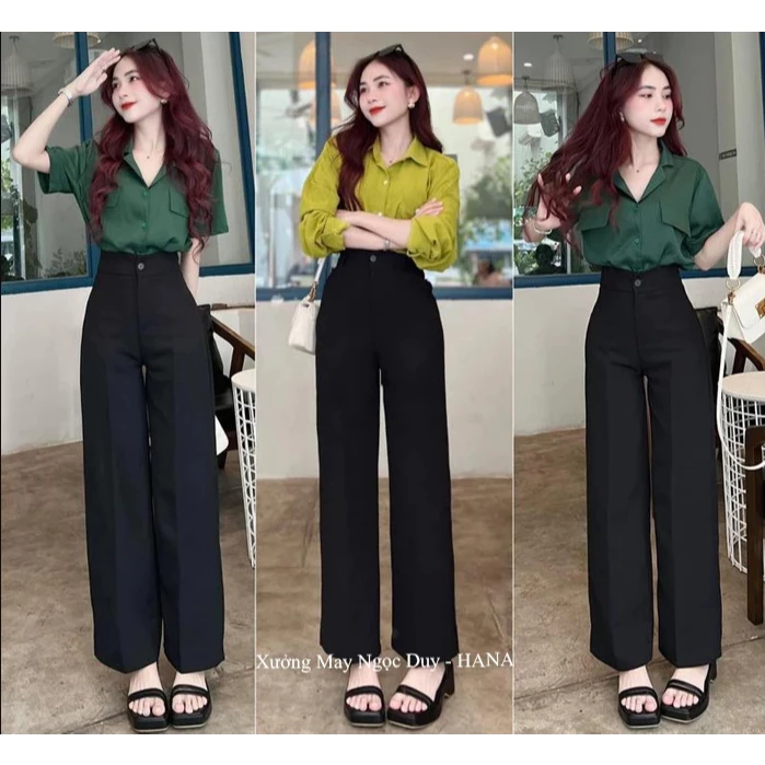 Quần ống rộng nữ cạp cao đi học đi làm dáng dài quần tây ống rộng nữ lưng cao 1 cúc cài QA233