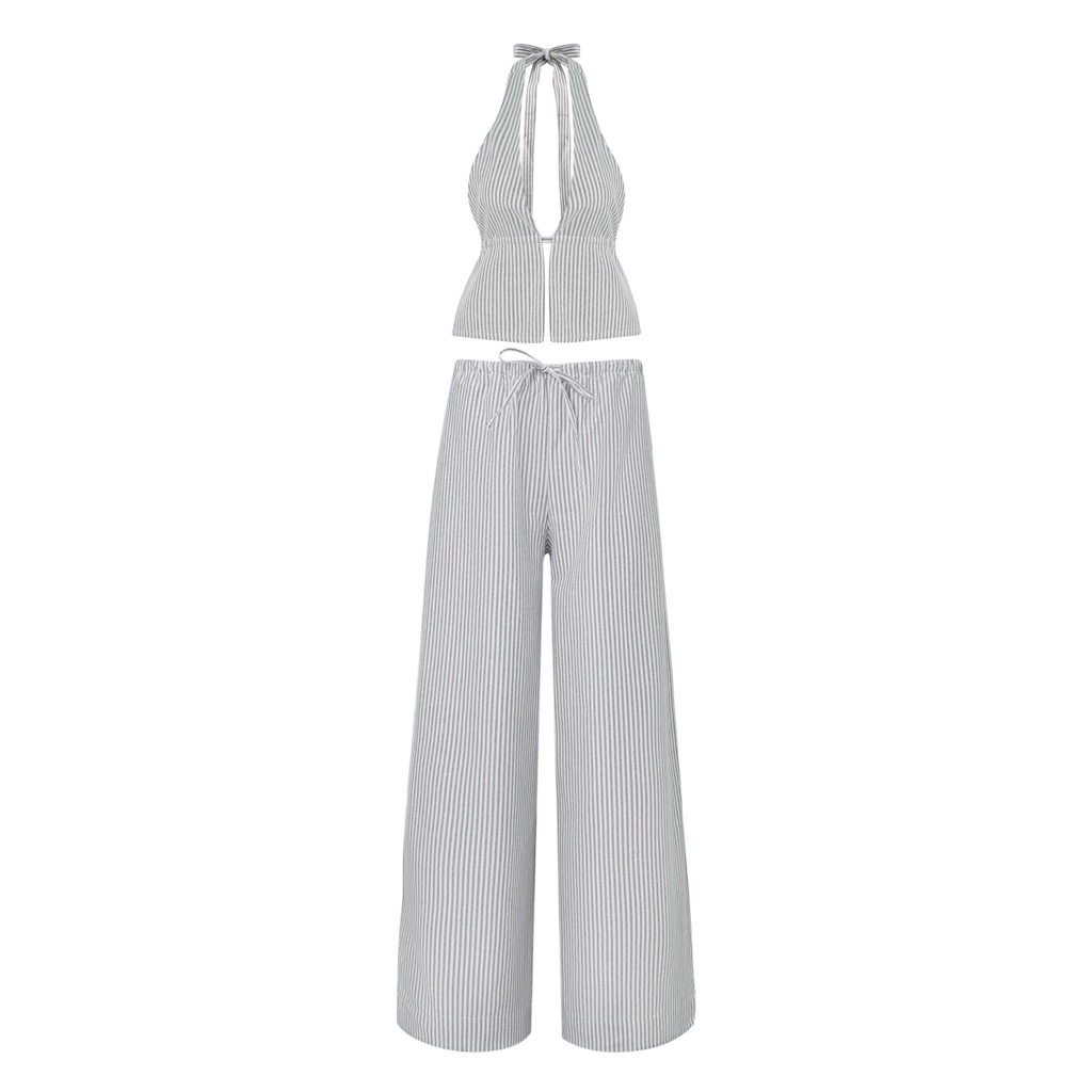 ( SET LINEN ) Set quần LINEN + áo sọc XÁM form cho mùa hè | BAHYCHIC
