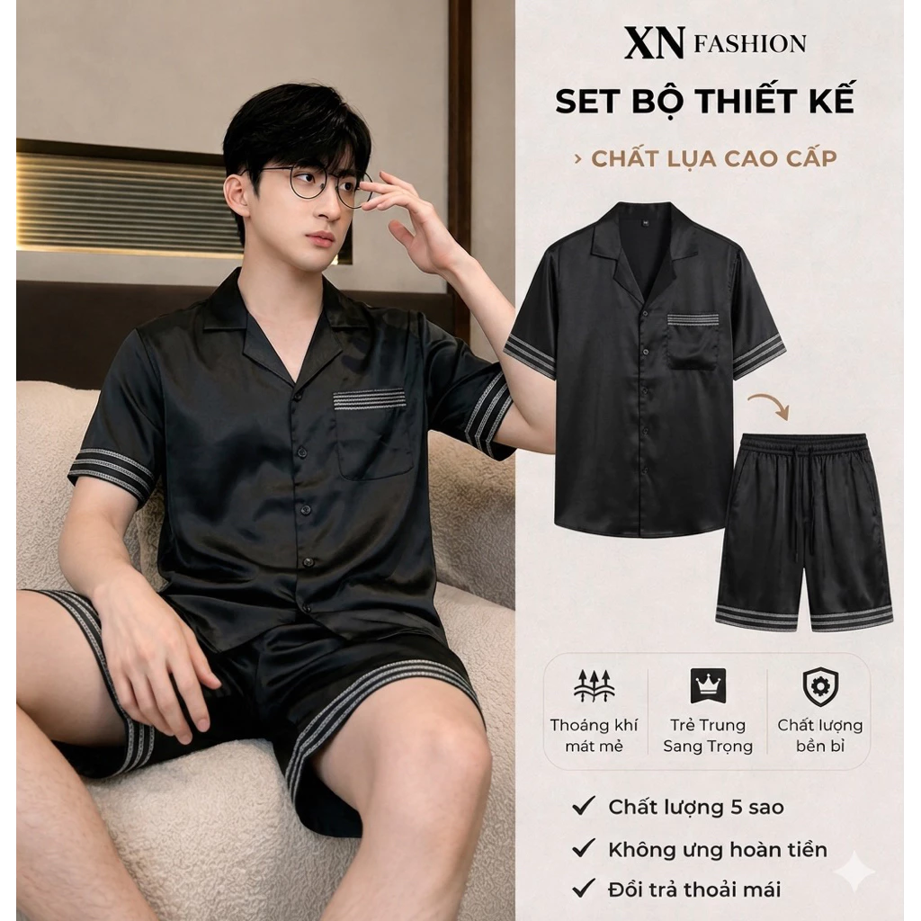 XN_Fashion [ DEAL ĐẦU HÈ ] Bộ Ngủ Pijama Nam Mẫu Mới  Chất Lụa Cao Cấp Không Nhăn Size S-3XL Thoải Mái Sang Trọng