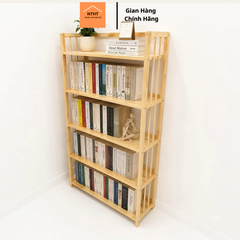 Kệ Sách Gỗ 5 Tầng Ngang 60cm Gỗ Thông Tự Nhiên Không Mối Mọt - Nội Thất HT