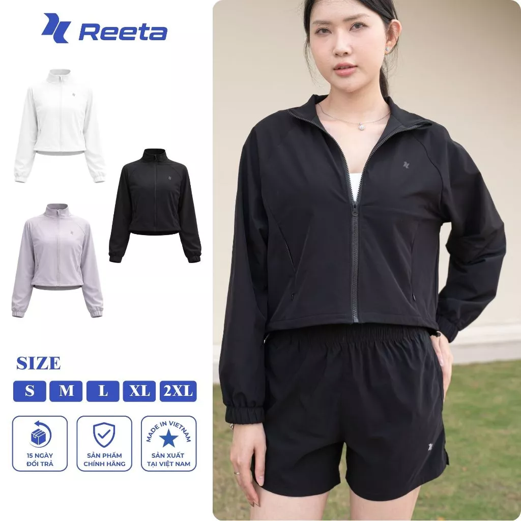 Áo khoác croptop thể thao nữ Reeta 2 lớp Fit Daily chất vải Microfiber wind fabric cao cấp - A231