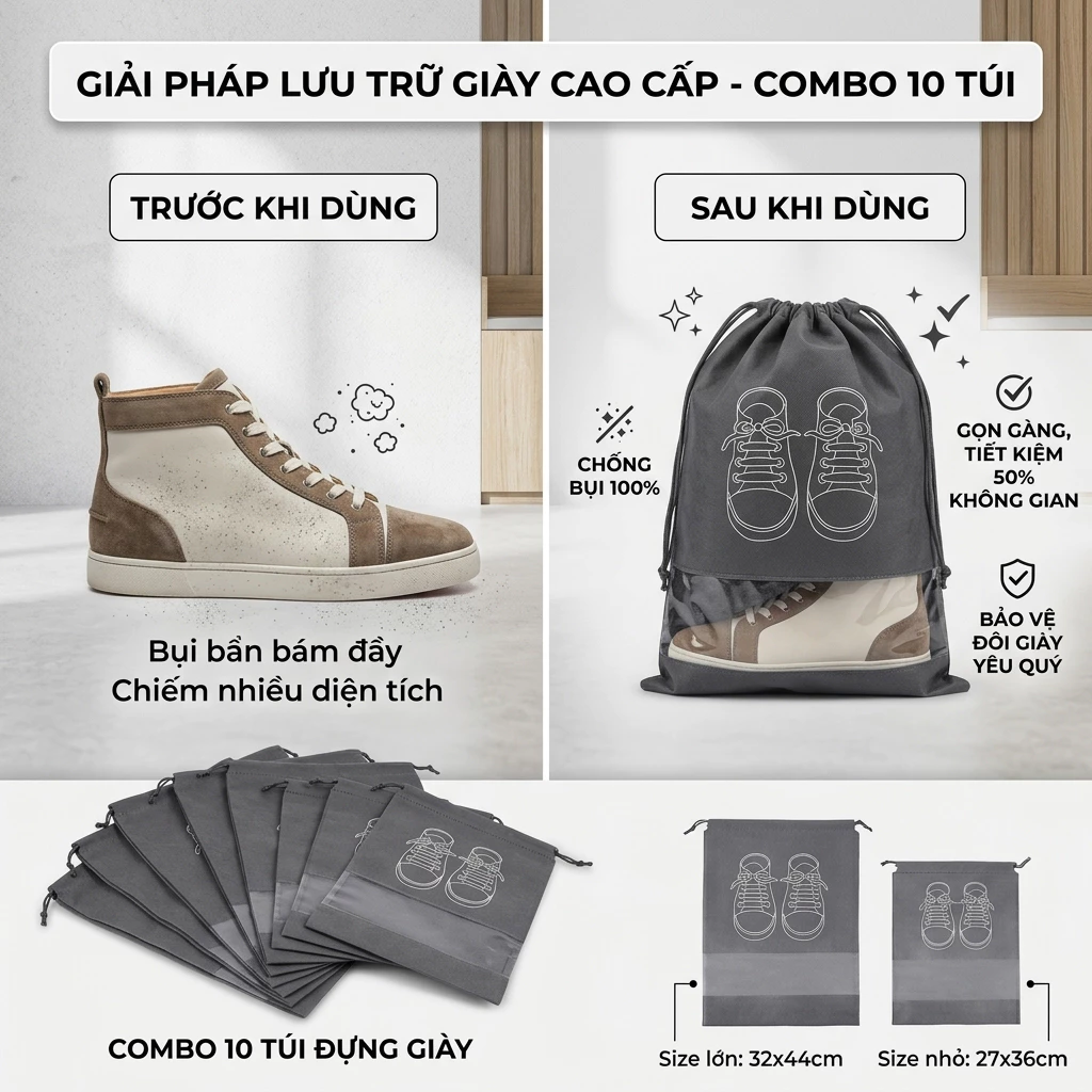 Túi Bảo Quản Giày Dép Vải Không Dệt Cao Cấp – Chống Ẩm Mốc, Giữ Giày Sạch Sẽ