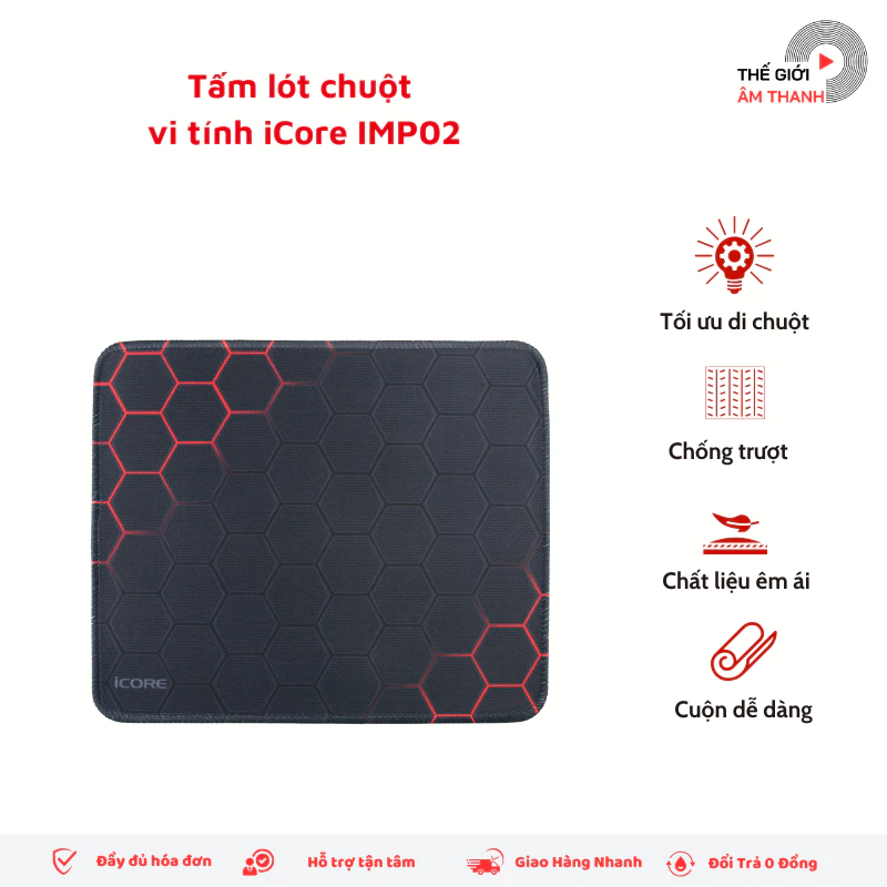 Miếng Lót Chuột Vi Tính iCore IMP02 Chống Trượt, Êm Ái, Giá Rẻ - THẾ GIỚI ÂM THANH