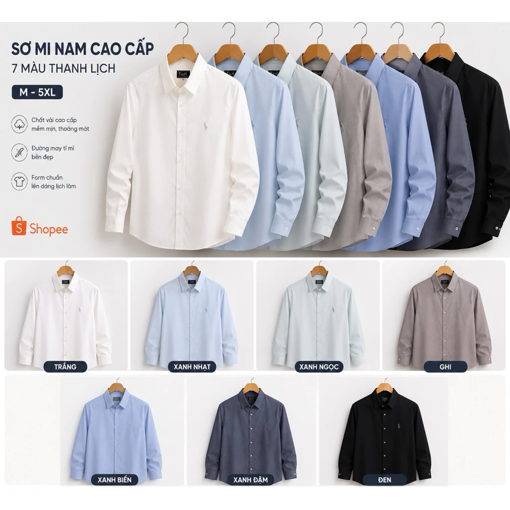 Áo sơ mi nam dài tay TH cao cấp vải Bamboo thoáng mát ít nhăn phom chuẩn lịch sự