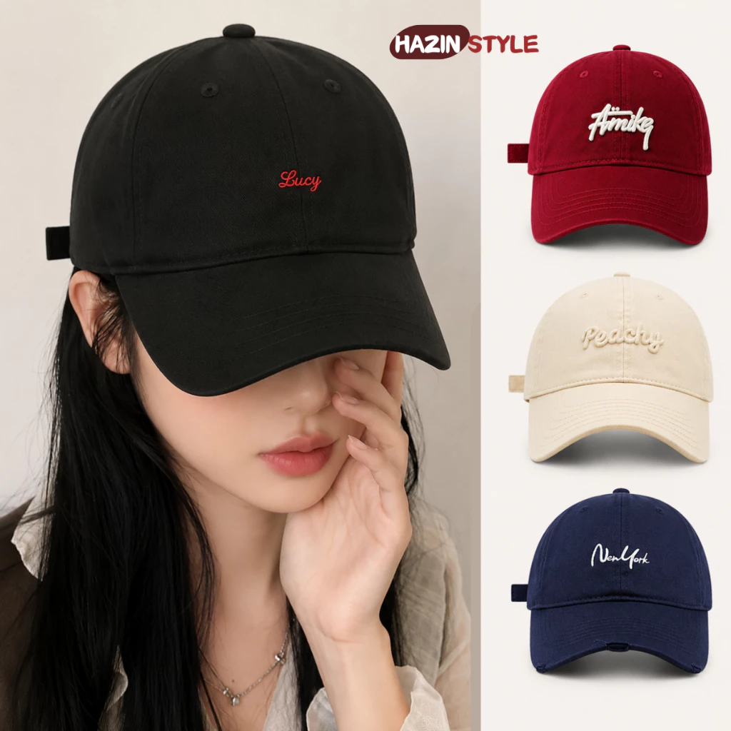 Mũ lưỡi trai nam nữ HAZIN thêu chữ basic cá tính phong cách, nón lưỡi trai form cứng chất kaki mềm mịn Hàn Quốc