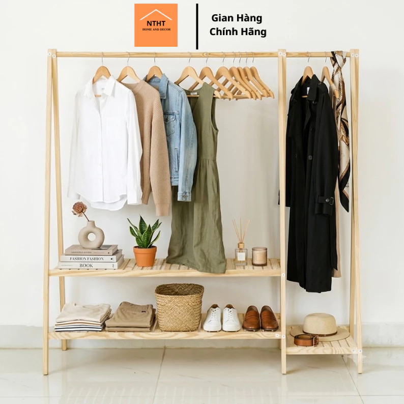 Kệ treo quần áo chữ A đôi DECORHT1992 giá treo quần áo chất liệu gỗ thông tự nhiên