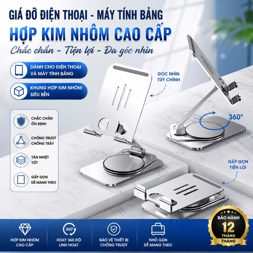 Giá Đỡ Điện Thoại Máy Tính Bảng PTLUXURY Chất Liệu Kim Loại Siêu Mỏng Đế Chống Trượt [ HÀNG TỐT ]