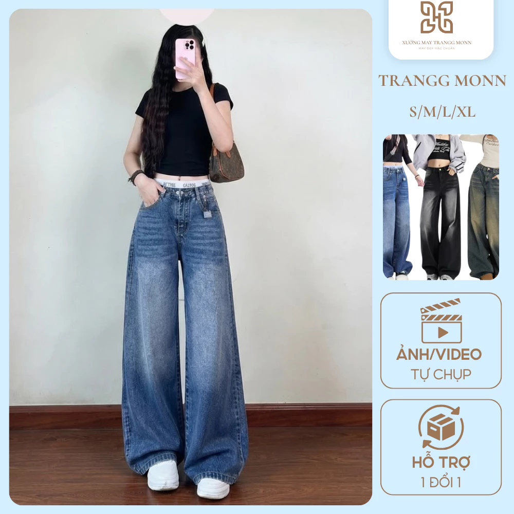 ( Q102) Quần Jean Nữ Túi Hộp Cao Cấp Nữ Dáng Xuông Ống Rộng Phong Cách Hiện Đại & Sang Trọng.