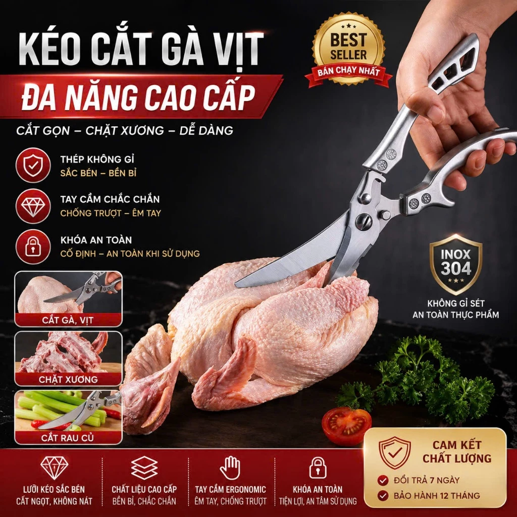Kéo Thép Không Gỉ Mới Cho Nhà Bếp PTLUXURY Kéo Nhà Bếp Đa Chức Năng Để Cắt Thịt Và Xương [ HÀNG TỐT ]